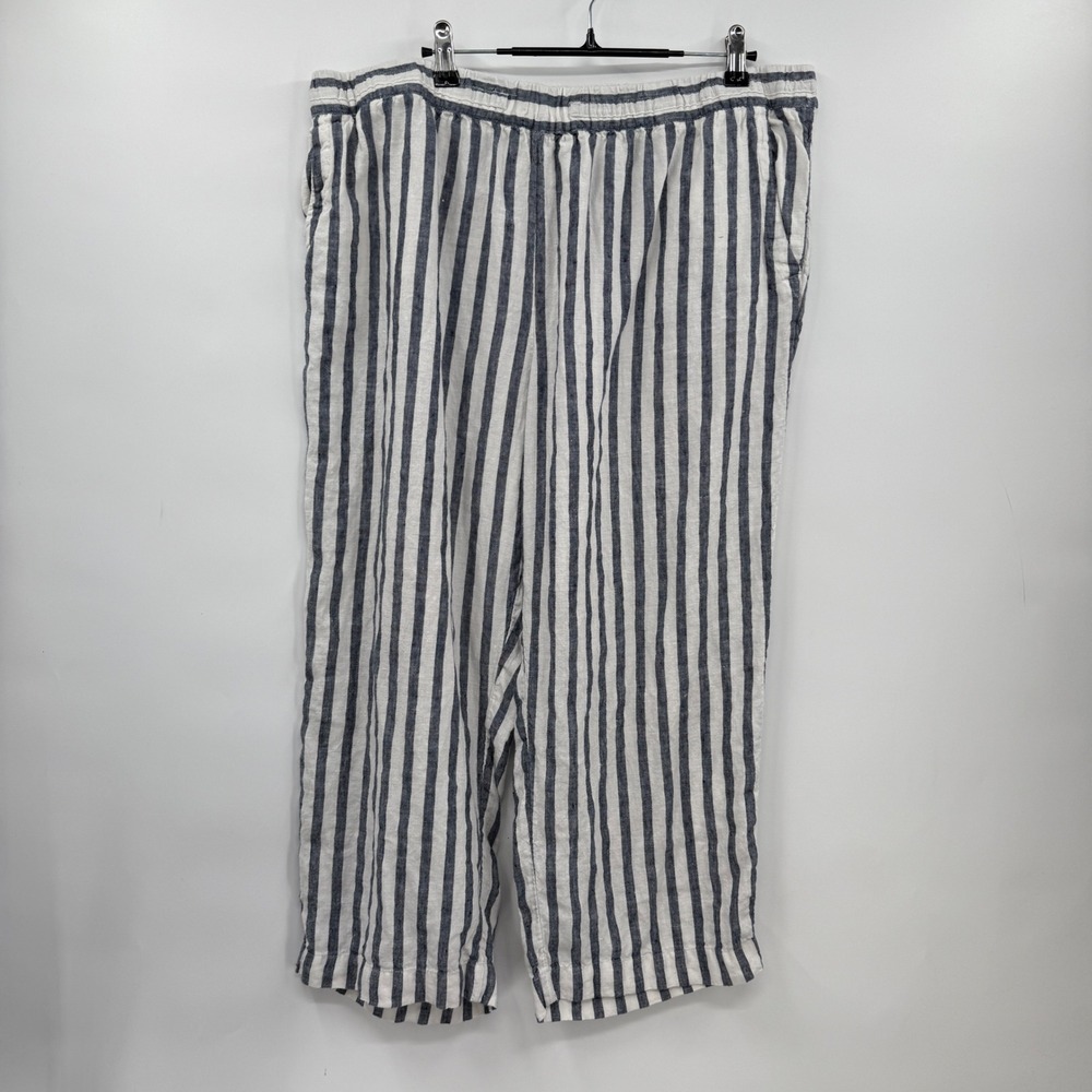 Charter Club Linen Stripe‎ Cropped Pants Women's XL Elastic Waist Pockets